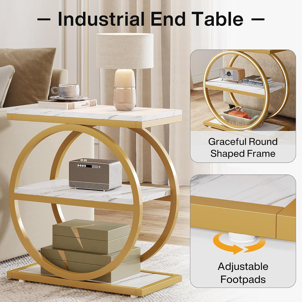 Tribesigns End Table with Storage Shelves Pack of 2, 3-Tier Wooden Industrial...