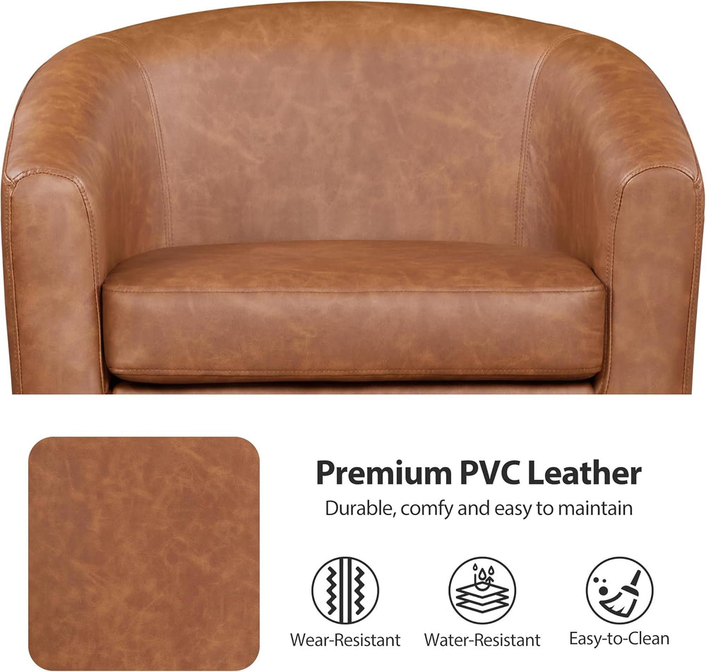 Yaheetech Accent Chairs, Faux Leather Barrel Armchairs, Brown