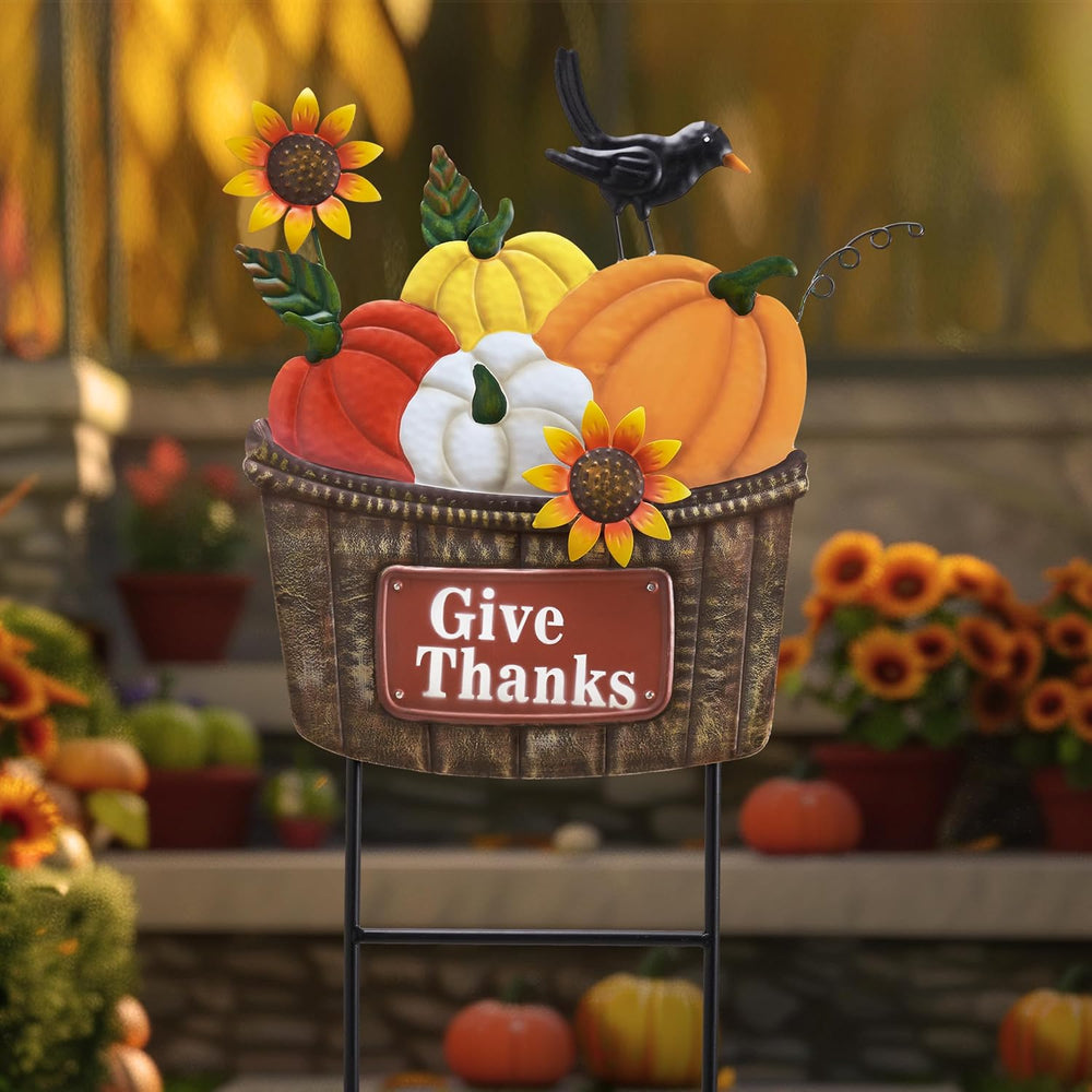 TERESA'S COLLECTIONS Fall Outdoor Decor Metal Pumpkin Garden Stake 29.6&q...