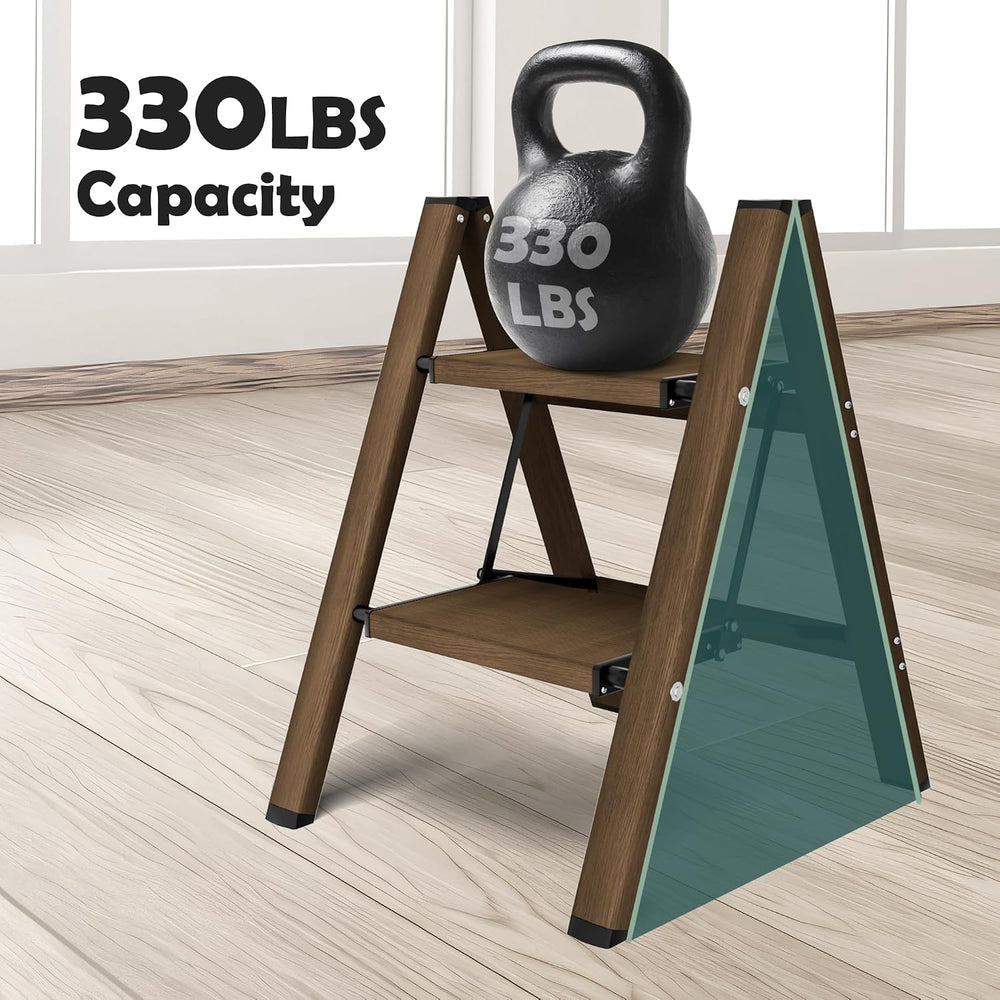 Taranta 2 Step Stool Foldable,Aluminum Step Ladder-Walnut