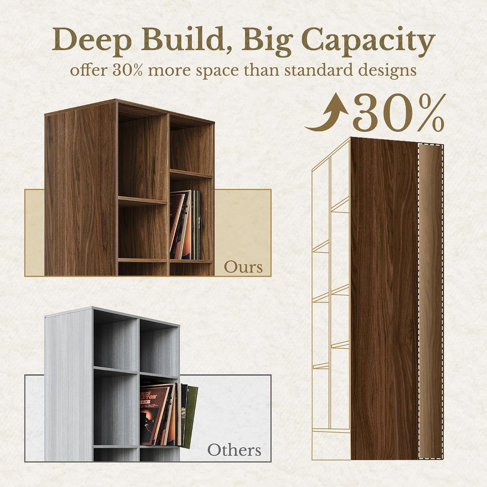 73'' Fluted Bookshelf with Doors and 2 Drawers, Black Walnut