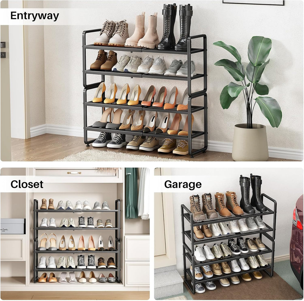 Expandable Metal Shoe Rack for Closet, Entryway & Garage, 4-Tier, Black