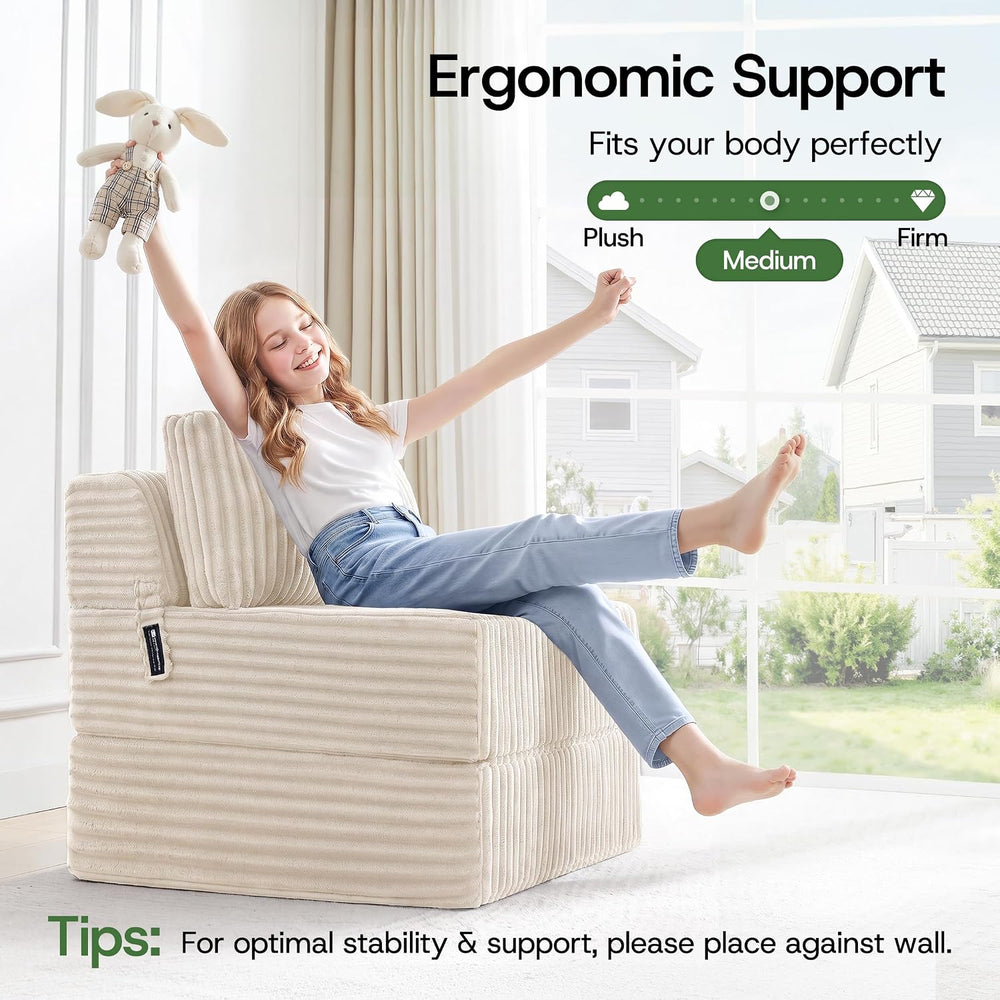 Folding Sofa Bed Convertible 4 in 1 Sleeper Chair Beige Single XL