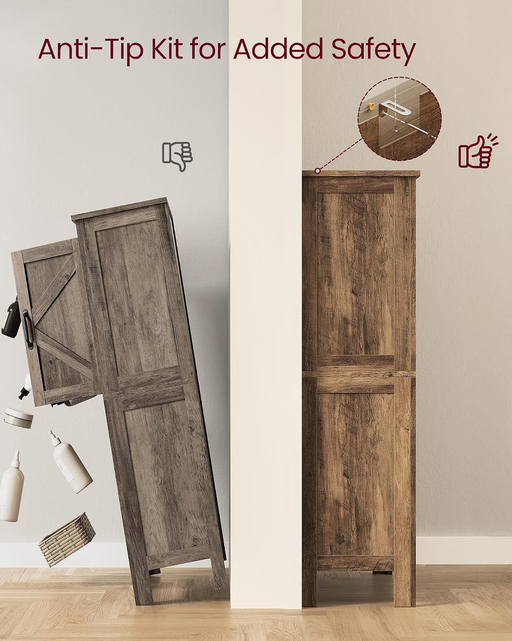 VASAGLE Farmhouse Storage Cabinet with 4 Barn Doors, Adjustable Shelves