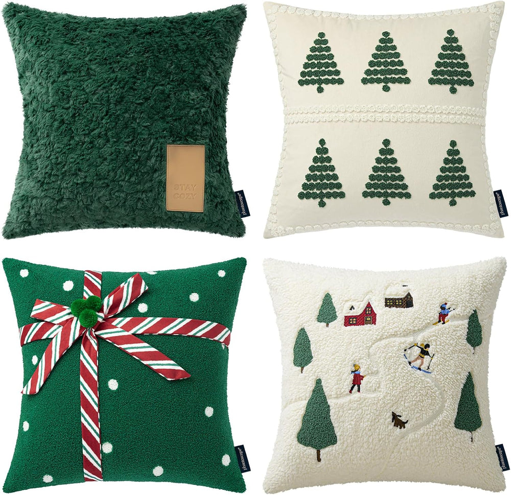 Phantoscope Pack of 4 Merry Christmas Throw Pillow Covers, Soft Faux Fur Sher...