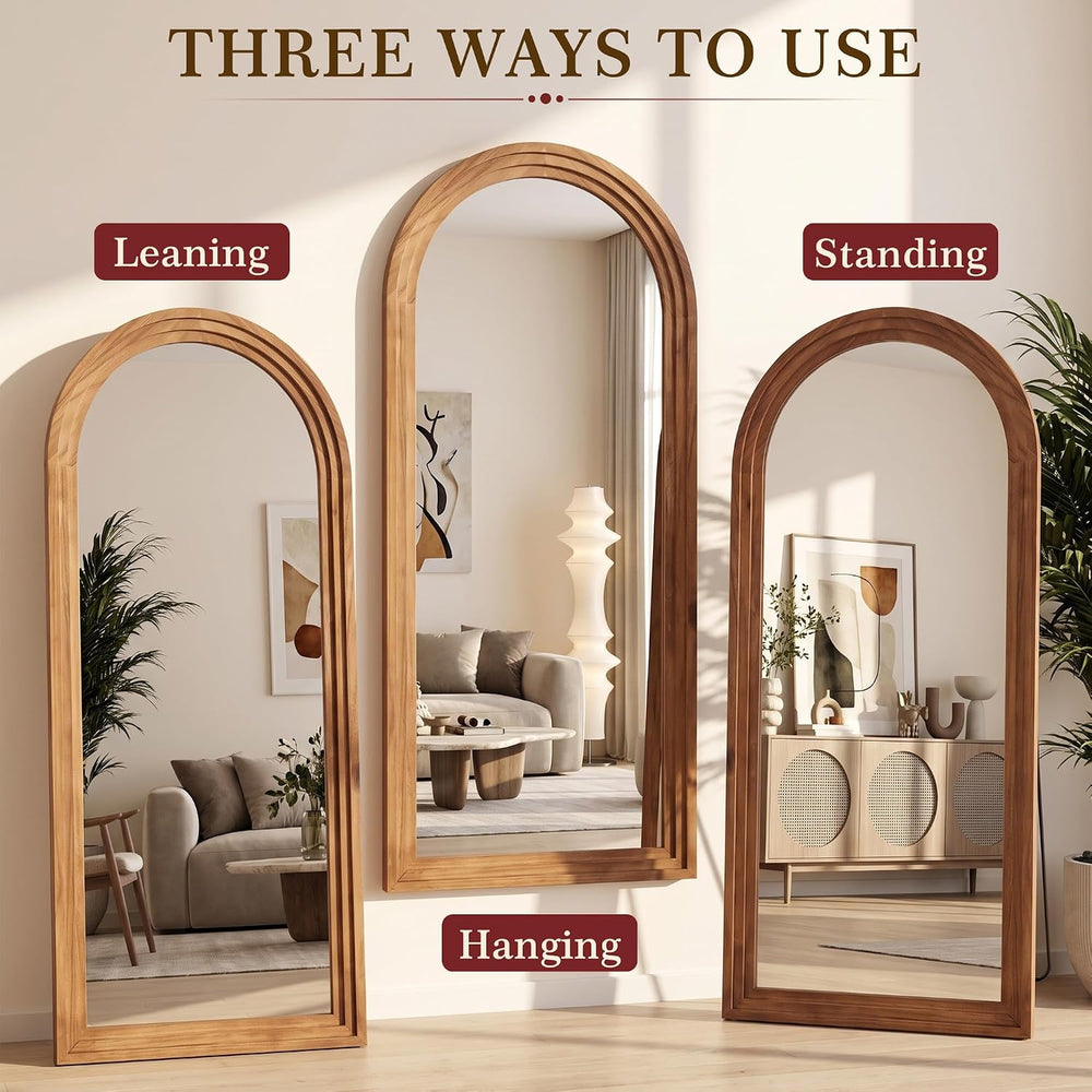 71"x32" Arched Full Length Mirror, Large Wood Floor Mirror, Brown
