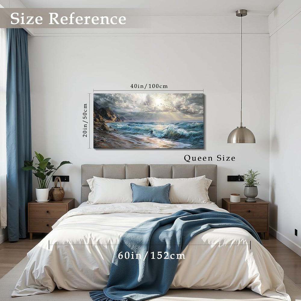 imjiayu Ocean Canvas Wall Art, Sunrise Seascape Painting 20"x40"