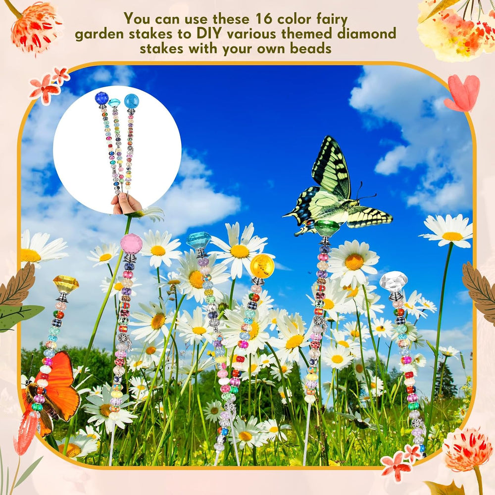 Zonon 16 Pack DIY Garden Beaded Stakes Wands Kit 16 Pcs 8/32 Inch 4mm 12 Inch...