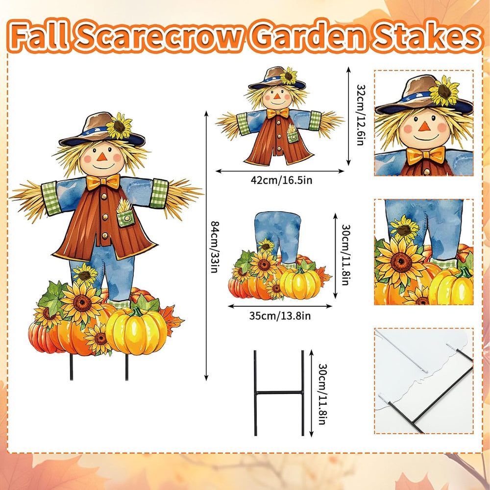 JarThenaAMCS 33" H Fall Large Scarecrow Metal Garden Stakes Rustic Pumpk...