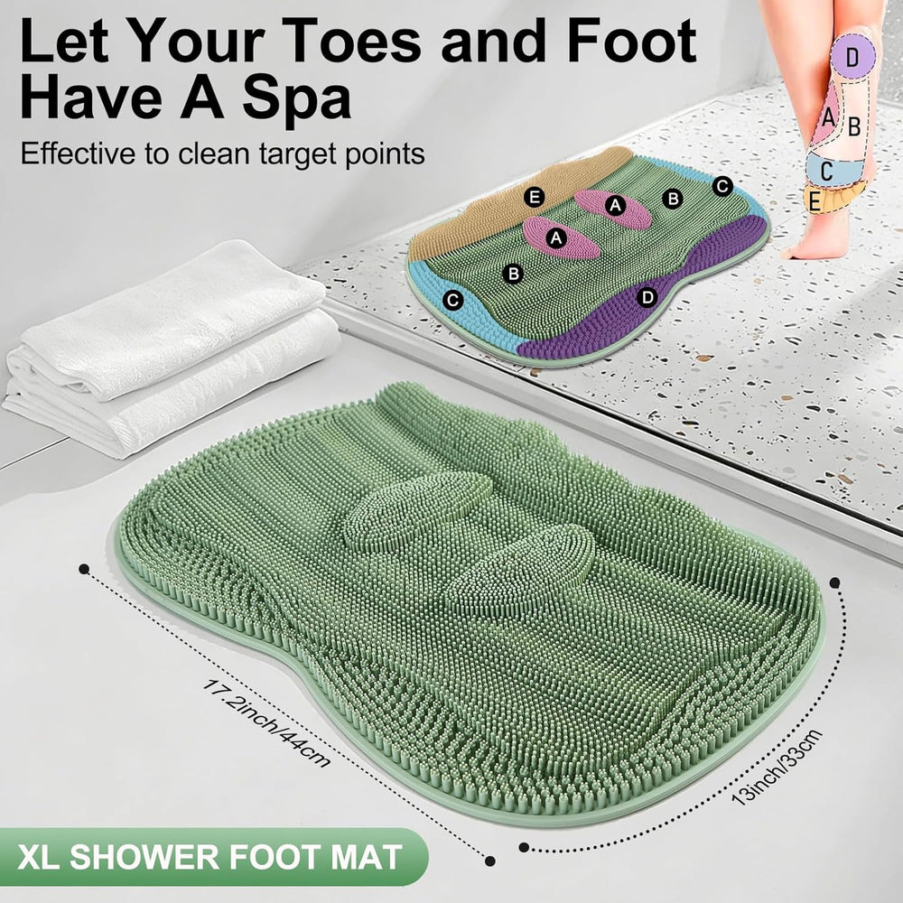 Bath Shower Foot Scrubber Mat - Silicone Shower Foot Scrubber Mat (XL) Cleane...