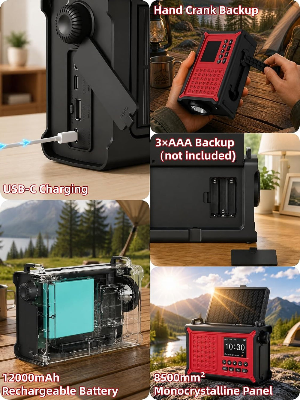 Mesqool S.A.M.E. NOAA Weather Alert Radio with Solar & Hand Crank Backup