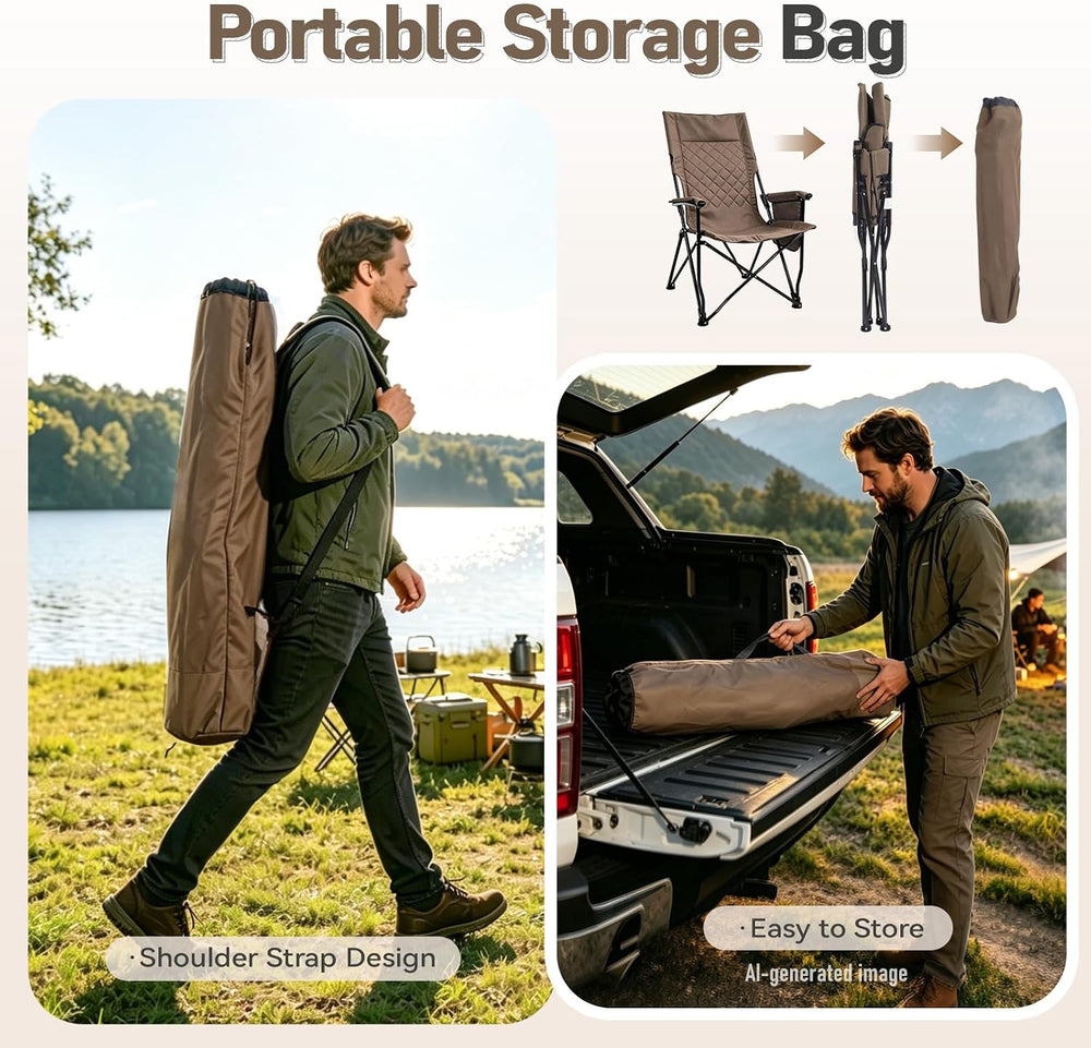 Folding Camping Chair, High Back Padded Portable Camp Chair with Storage Bag,...