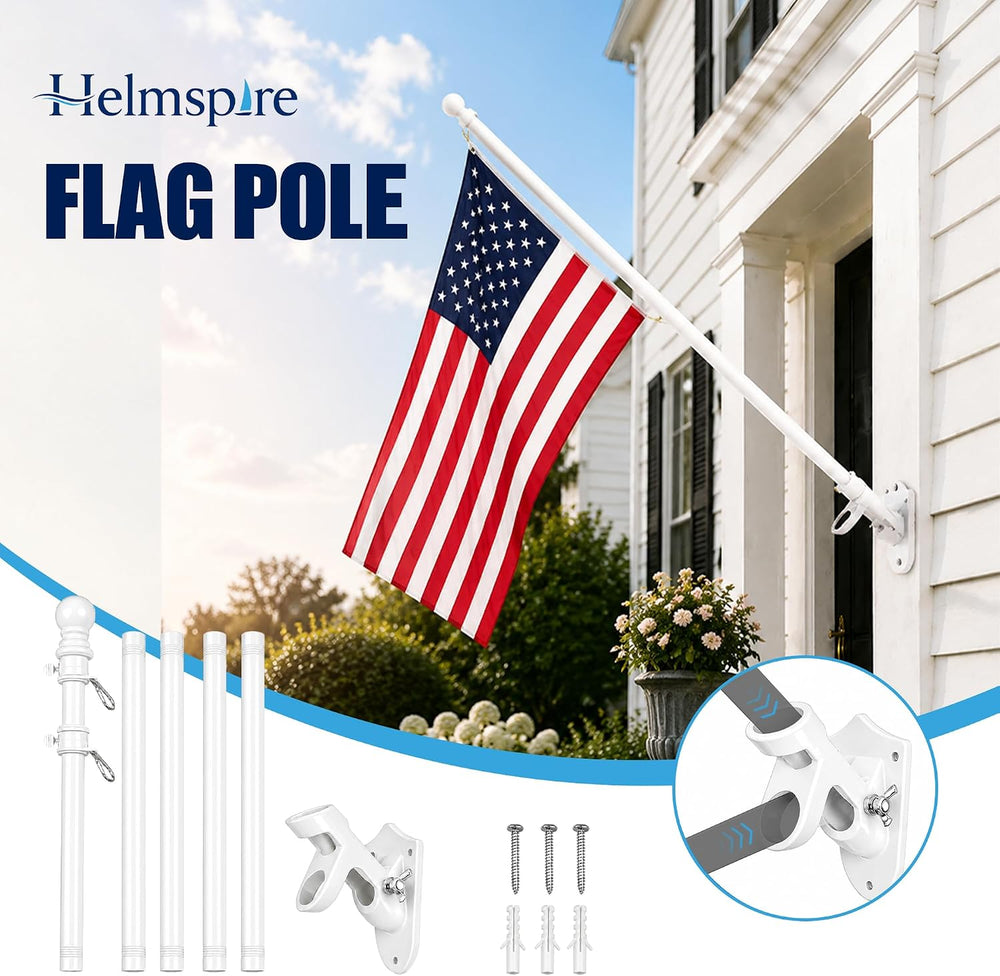 6FT White Flag Pole for Outside House, Flag Not Included
