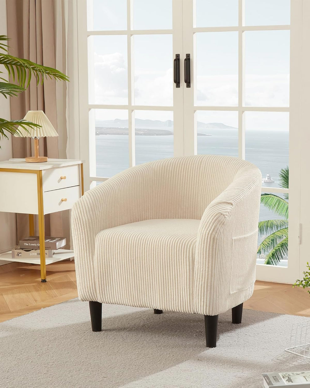 GarveeHome Barrel Accent Chair Corduroy Club Chair Elegant Armchair Cozy Back...