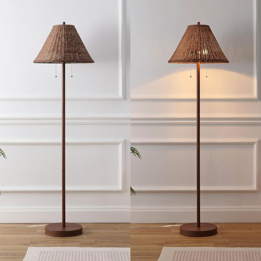 JONATHAN Y Nando 2-Light Coastal Rattan Floor Lamp 61", Brown