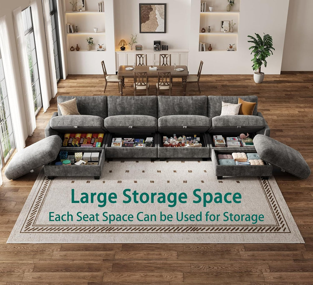 Modular Sectional Sofa, 132" U Shaped Couch with Storage, Chenille