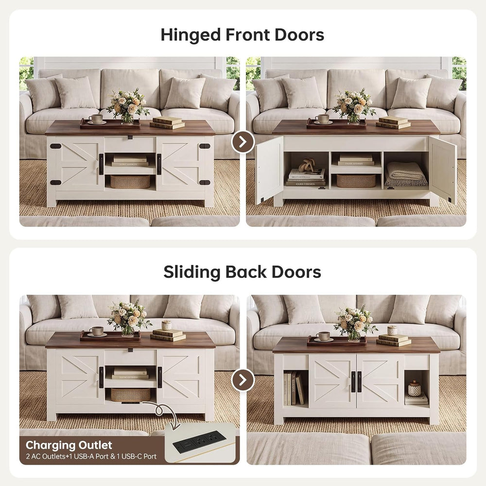 48" Lift Top Farmhouse Coffee Table with Hidden Storage, White