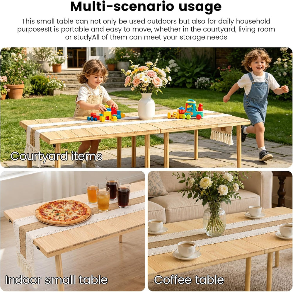 60" x 30" Boho Low Picnic Table, Foldable Solid Wood Construction