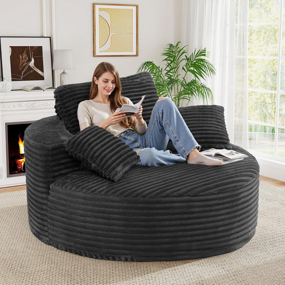 Luxanimarion Oversized Round Chaise Lounge Chair with Pillows, Modern 55'...