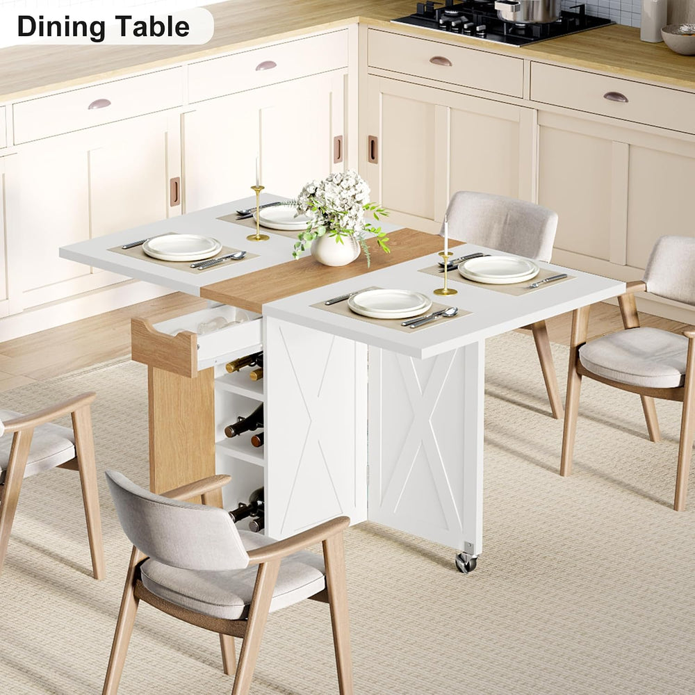 Folding Dining Table for 2-6, Easy Assembly, White+Oak