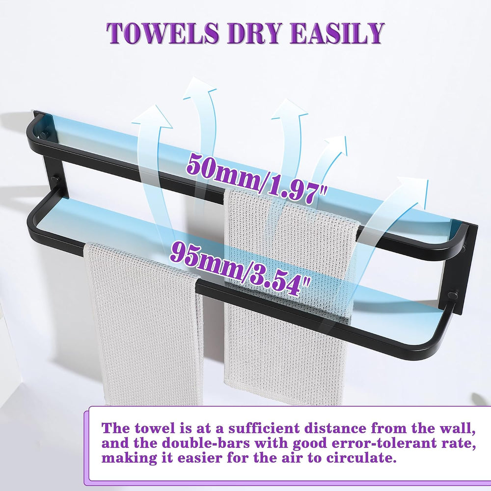 Alise Double Towel Bar, 24" Double Towel Racks for Bathroom, Matte Black