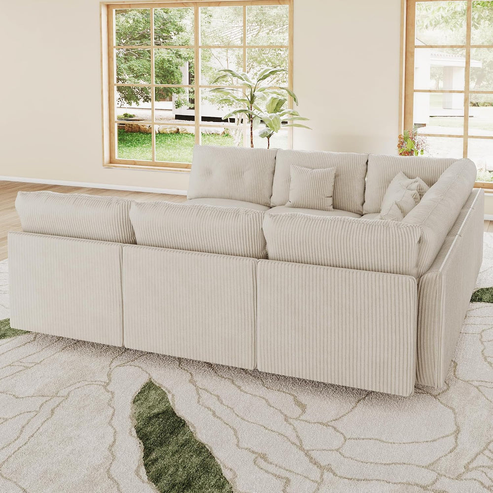 LLappuil 137" Modular Sectional Sofa with Storage, 9 Seater Corduroy U S...