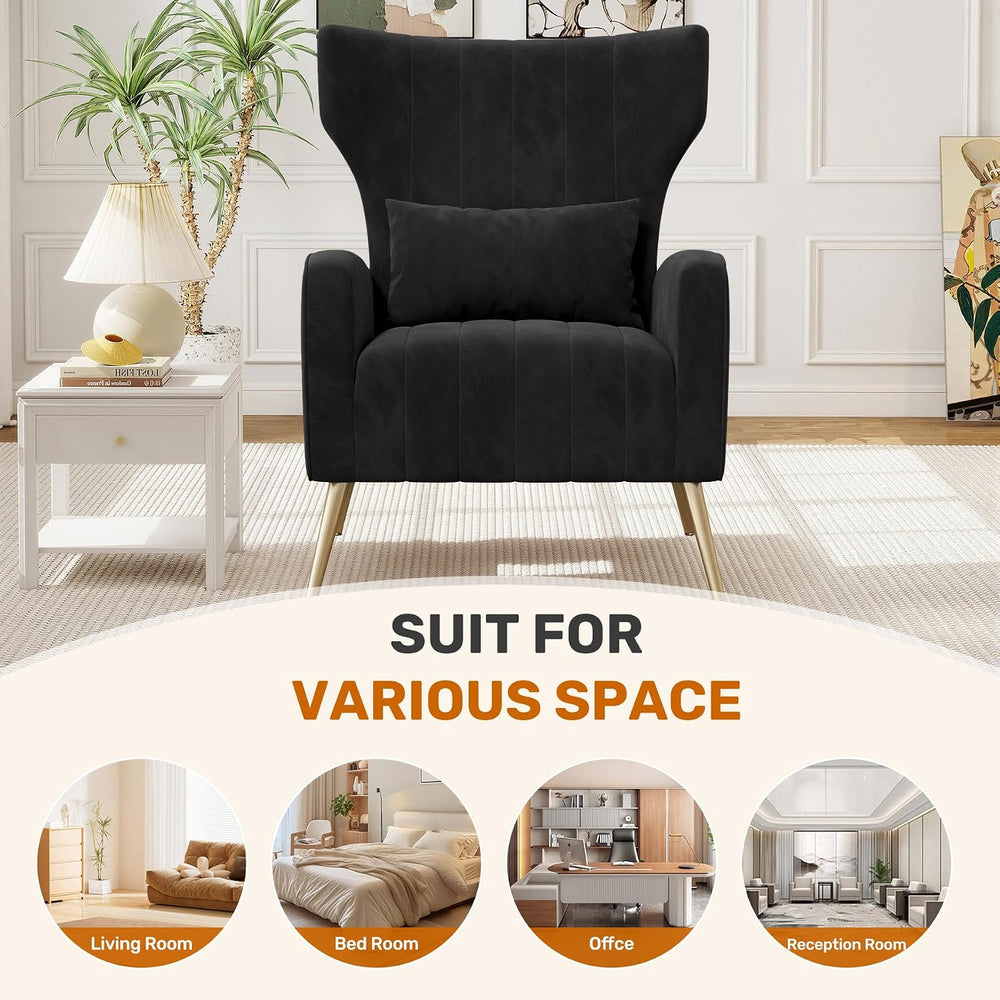 Luxanimarion Velvet Accent Chair Wingback for Living Room, High Back Arm Chai...