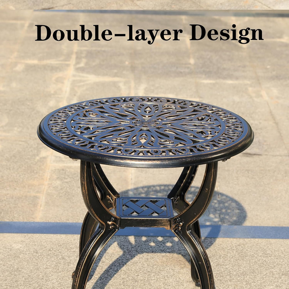 Cast Aluminum Outdoor Side Table, All Weather Round Small Coffee Table for Pa...