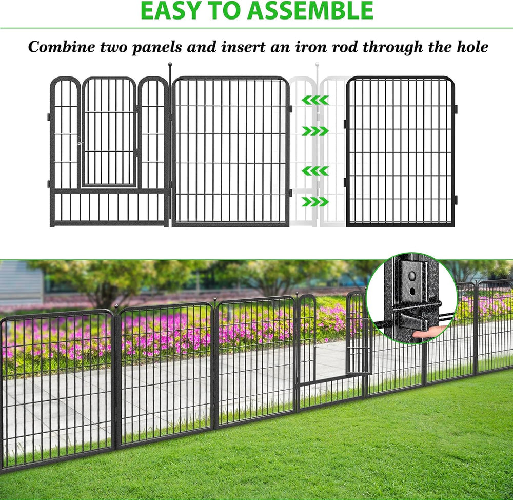 Decorative Black Metal Fencing Garden Fence with Gate, 46ft(L) 32in(H) 20 Fen...