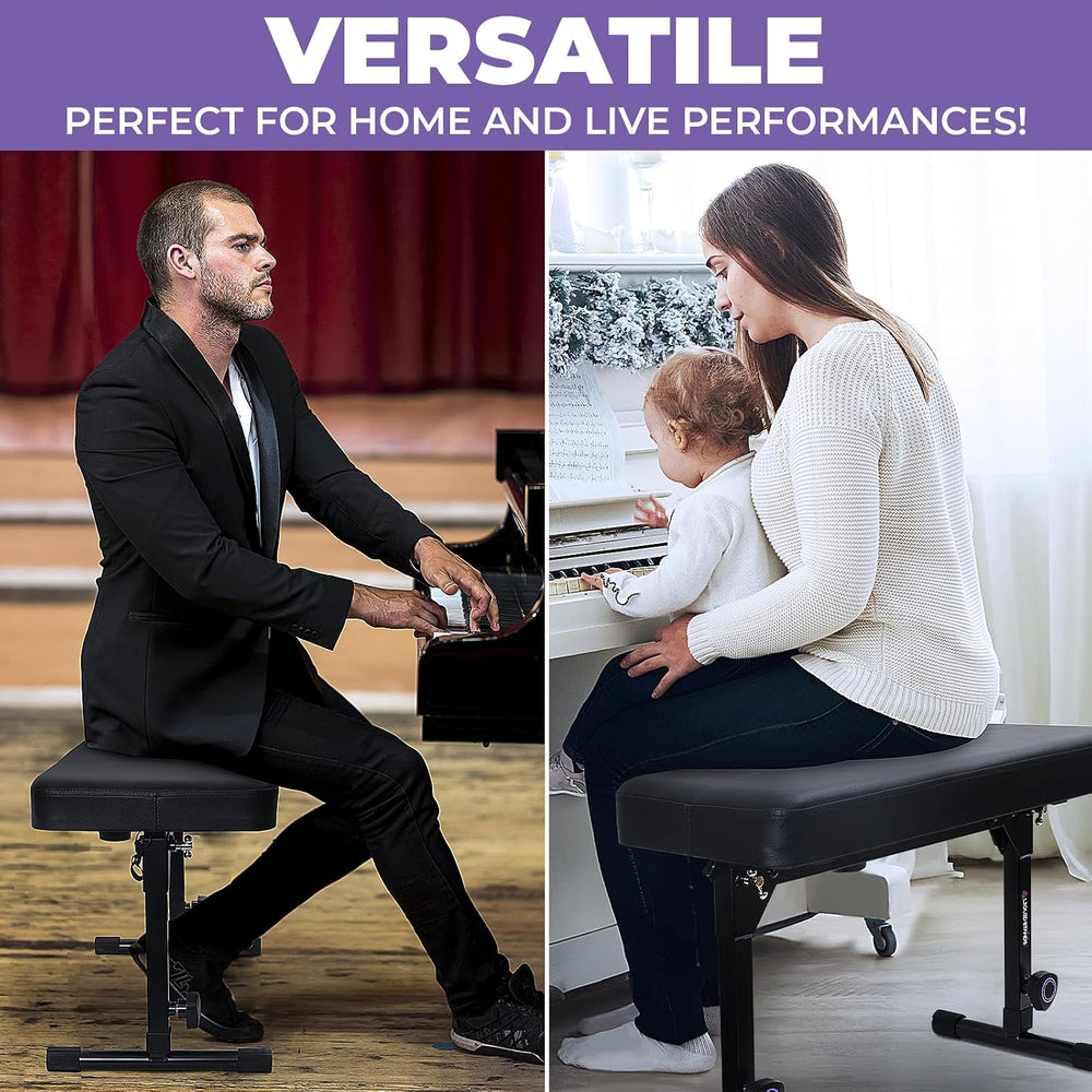 Liquid Stands Foldable Dual Adjustable Piano Bench with Black Cushion