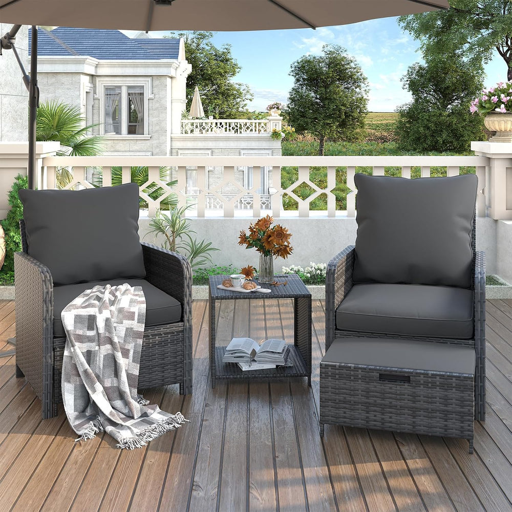UDPATIO Balcony Furniture, Space-Saving Patio Chairs with Ottoman