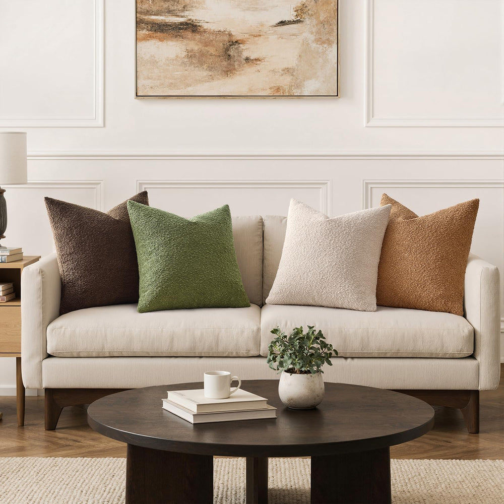 MIULEE Decorative Boucle Throw Pillow Covers 18x18 Green Brown Set of 4