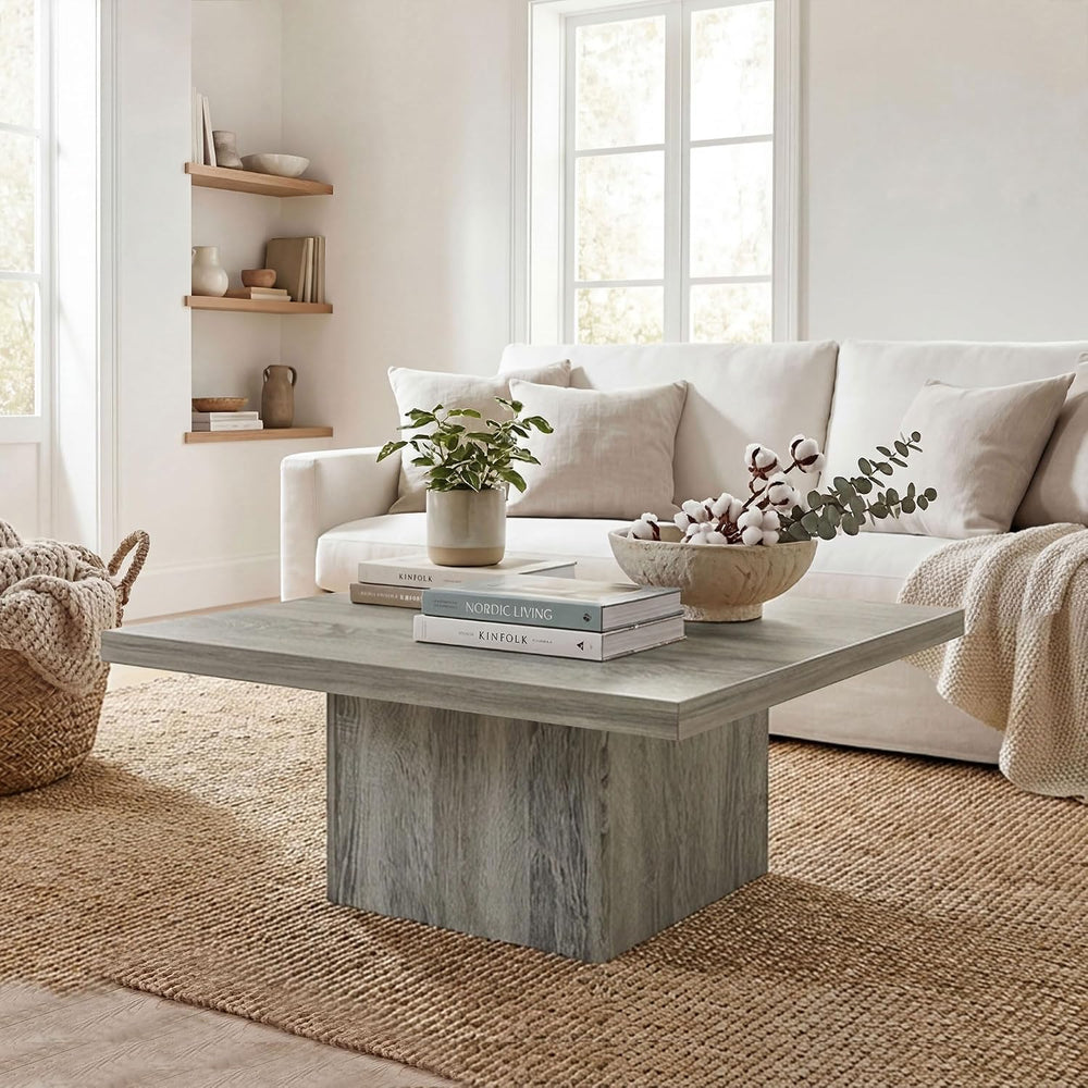 HOMCOM Square Coffee Table 1.6" Thick Tabletop 31.5"x31.5" Gra...