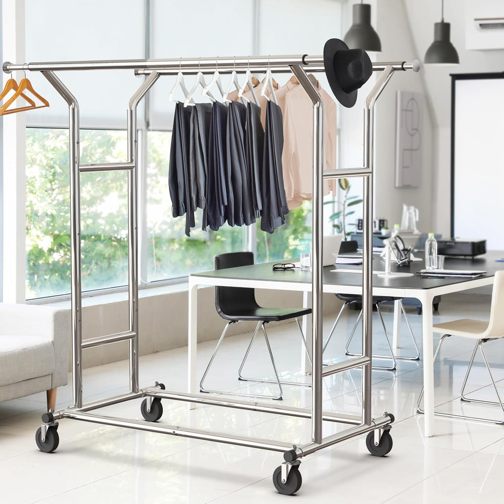Simple Houseware Heavy Duty Double Rail Clothing Garment Rack, Chrome
