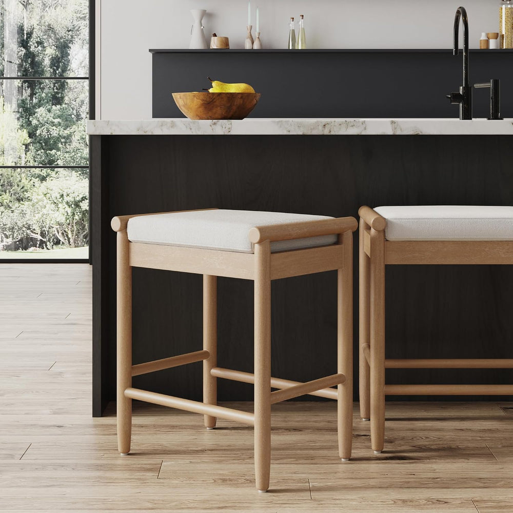 Nathan James Kirsten Scandinavian Backless Wooden Bar Stool, Boucle Bar Stool...