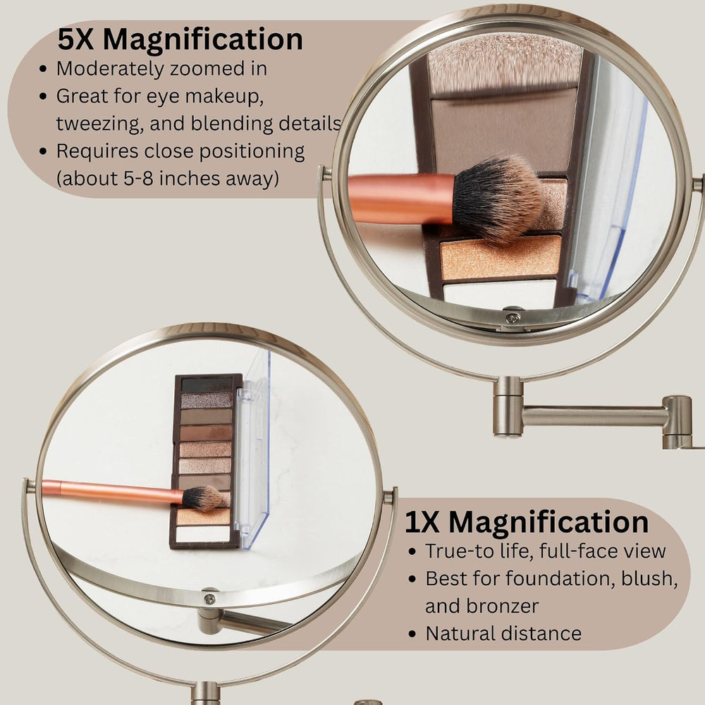JERDON Wall-Mounted Makeup Mirror - 5X Magnification - Nickel - JP7506N