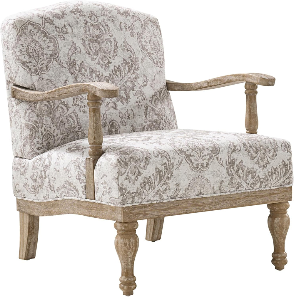HULALA HOME Floral Accent Chair with Solid Wood Frame, Beige