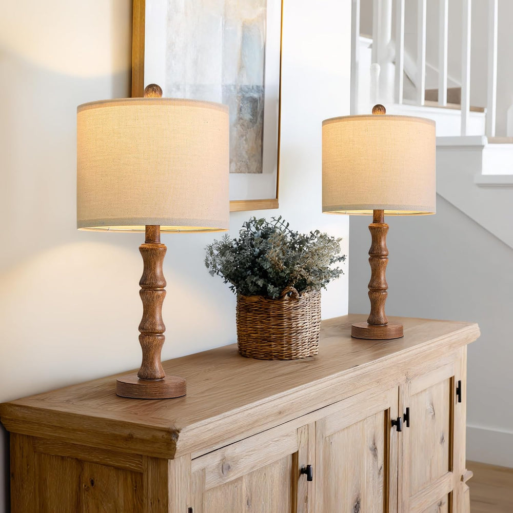 BOBOMOMO 20.5" Rustic Table Lamps Set of 2, Farmhouse Nightstand Lamp wi...
