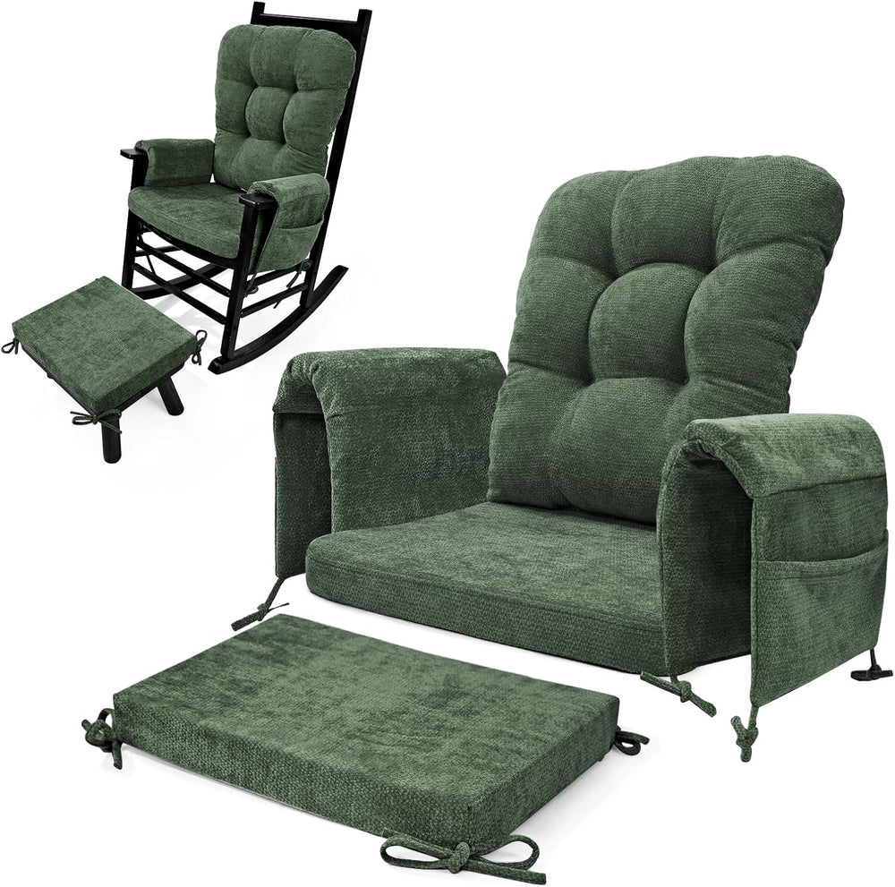 5 PCS Glider Rocker Replacement Cushions with Storage Side Pocket, Luxuriy Ch...