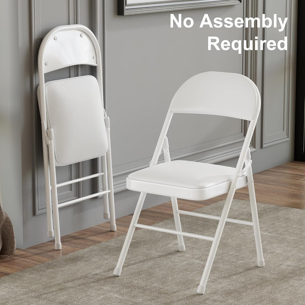 VECELO Folding Chairs Set of 2, Faux Leather Padded, White