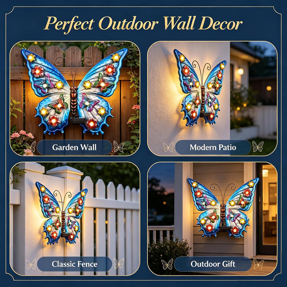 Large Butterfly Wall Art Outdoor with Solar Lights,Metal Wall Decor