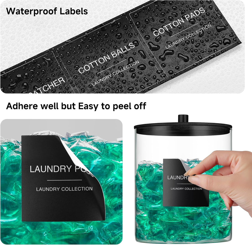 Glass Jars and Acrylic Dryer Sheet Holder, Laundry Pods Container with Bamboo...