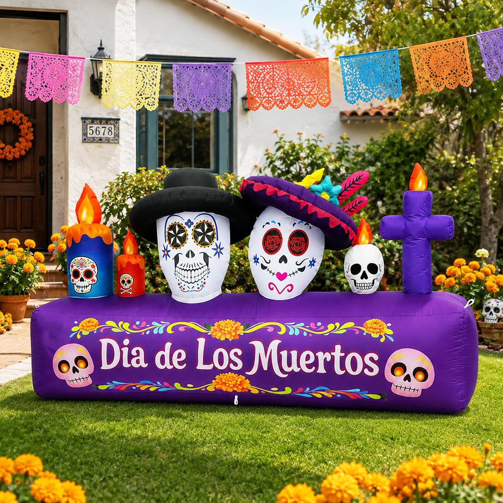 8FT Dia de Los Muertos Inflatable Decorations, 6FT Tall Day of the Dead Infla...