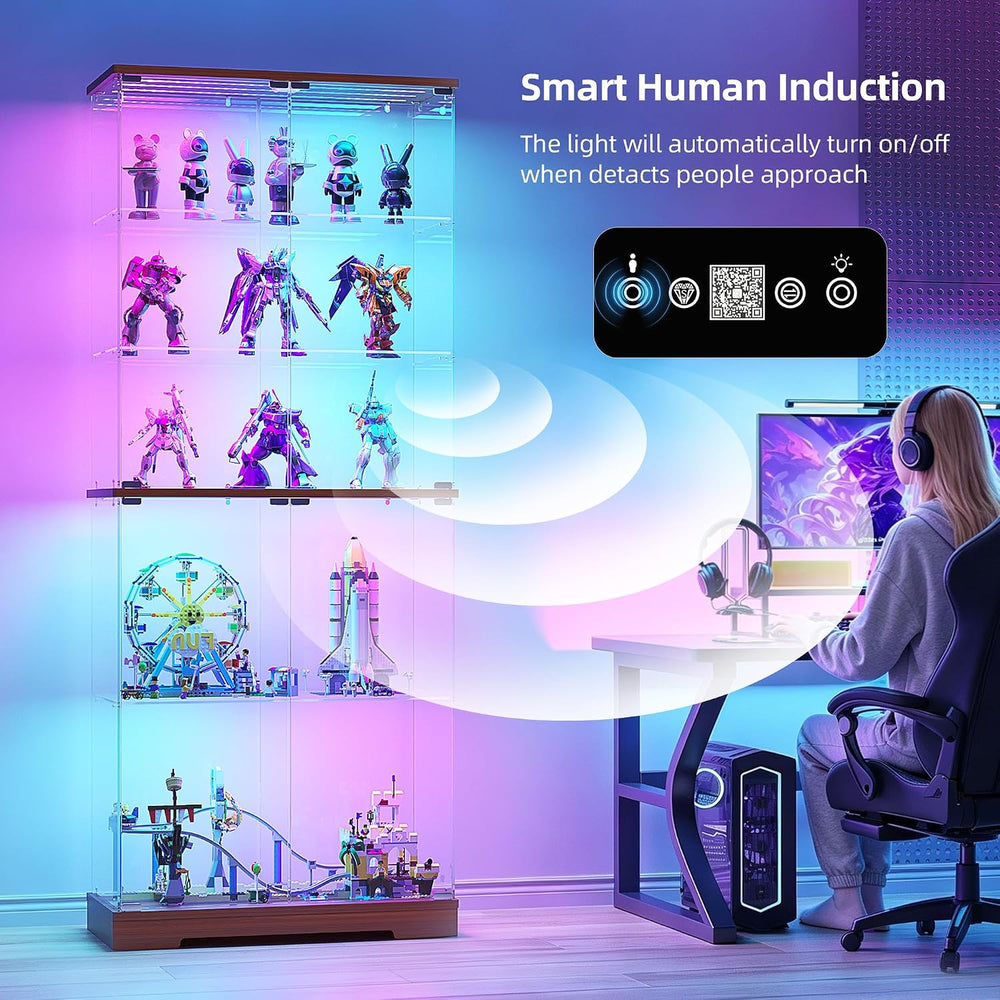 Vlsrka 71" Tall Glass Display Cabinet with RGB Lights and Motion Sensor