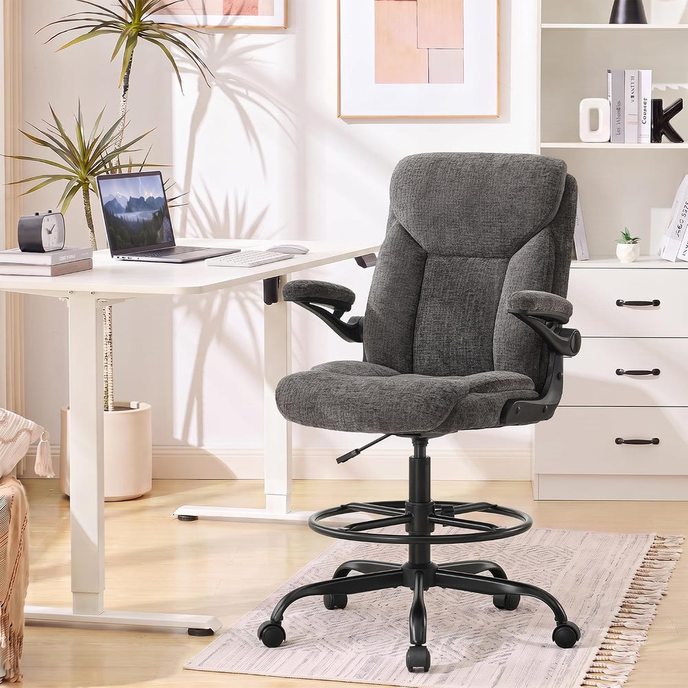 Gray Office Drafting Chair - Fabric High Office Chair for Standing