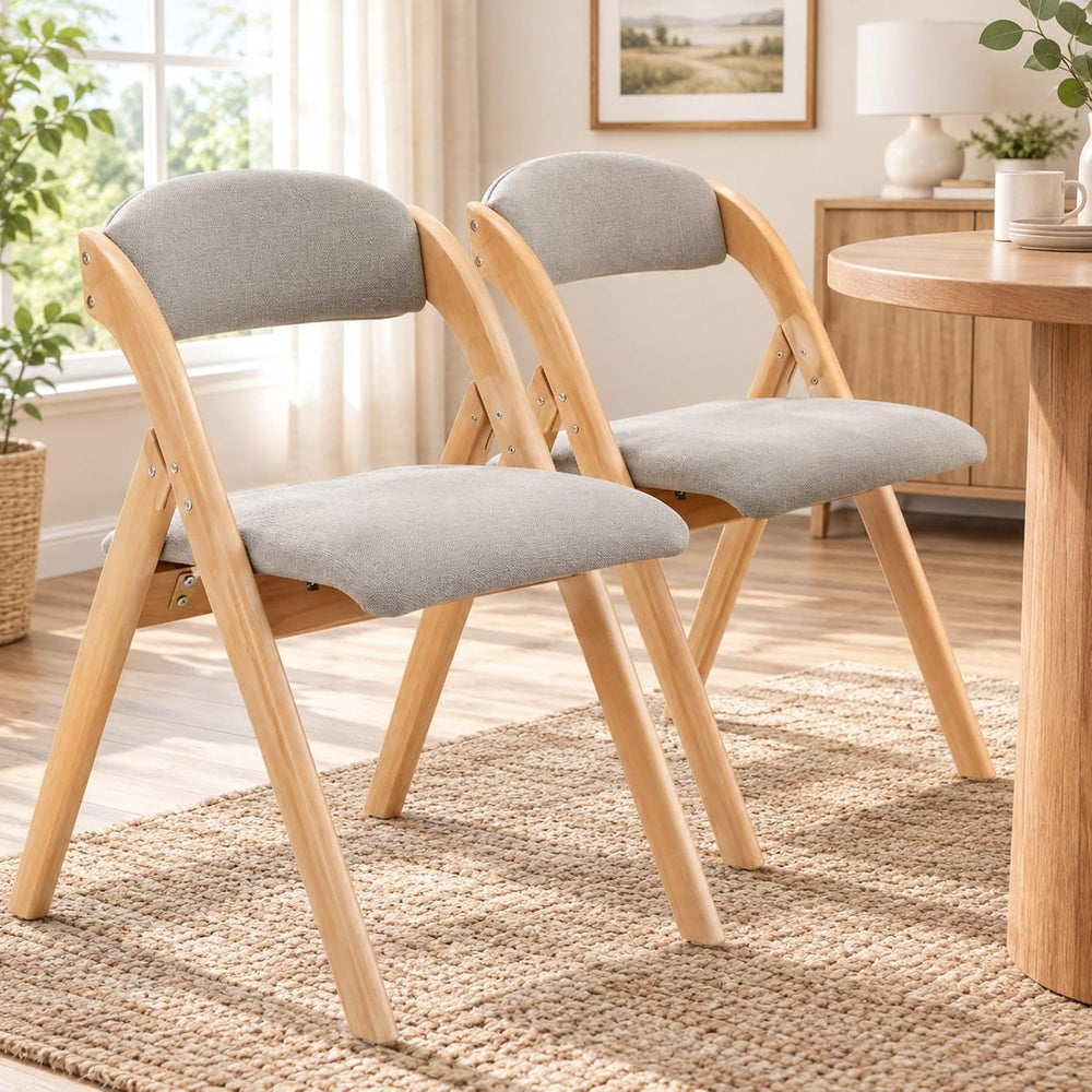 Karl home Folding Dining Chairs Set of 2, Stackable Wooden Padded, Nature