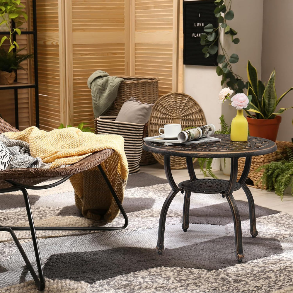 VINGLI 22" Cast Aluminum Outdoor Side Table, All Weather Patio SideTable...