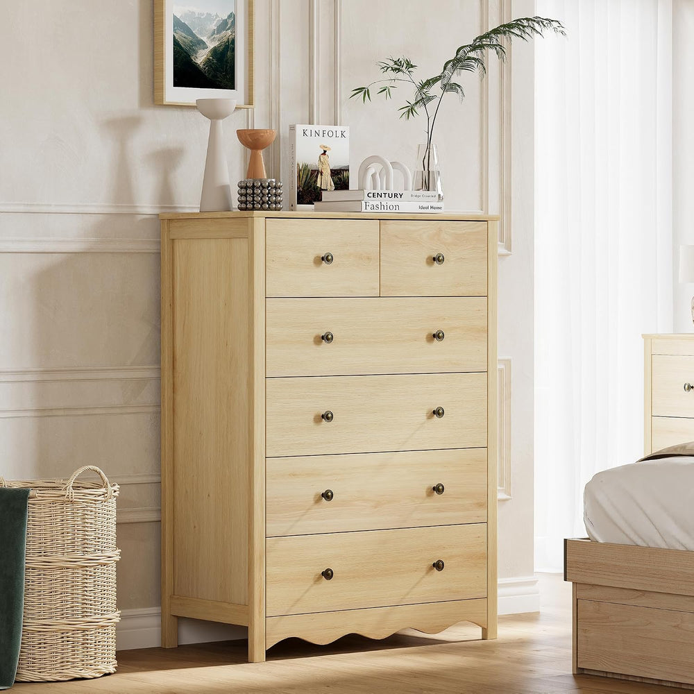 44” Tall Dresser for Bedroom with 6 Drawers (Natural)