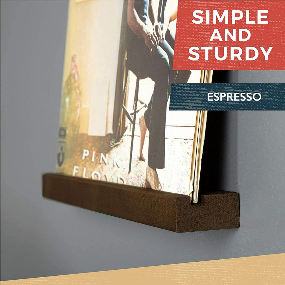 Ilyapa Vinyl Wall Mount Floating Record Shelves- 6 Pack, Espresso Wood