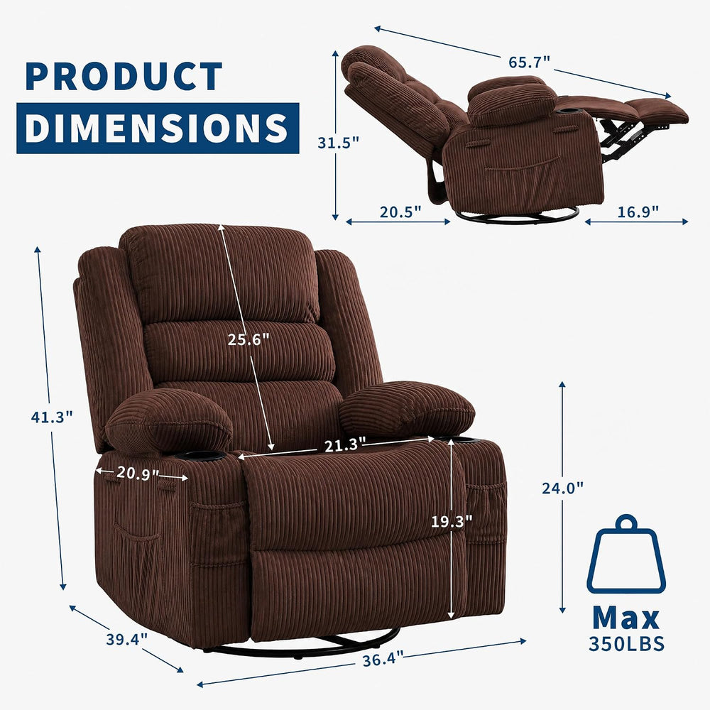 Garvee Rocking Recliner Chair for Adults Wide 360° Swivel Rocker Recliner